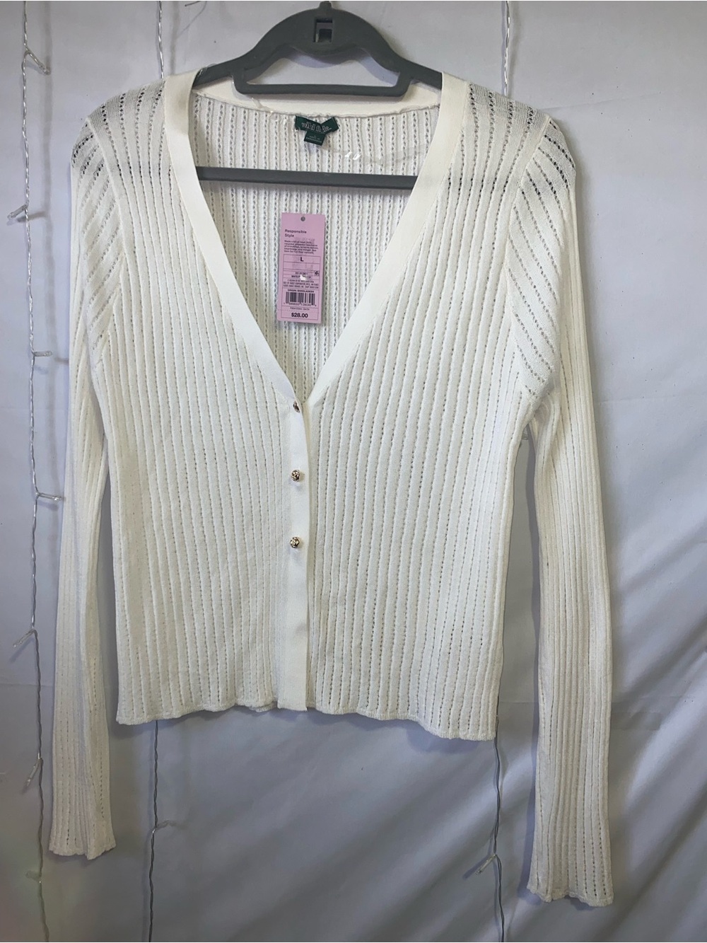 wild fable Cream Ribbed V-Neck Button Cardigan